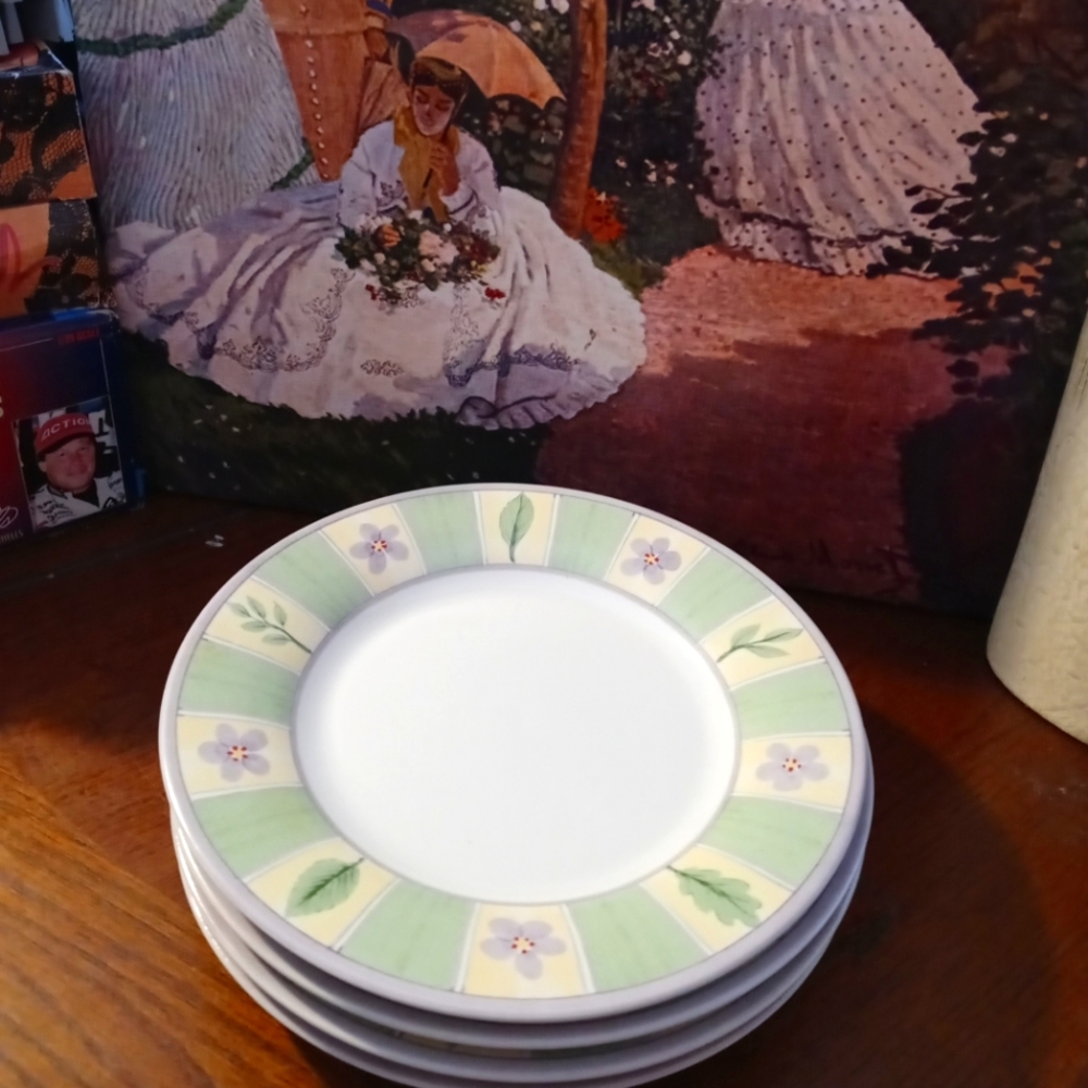 🍰🍛Good Housekeeping Water Colors  “Blush”Stoneware salad plates,Set of 3 🛍